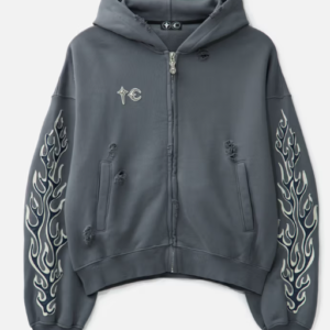 Leather Flame Hooded Zip-up